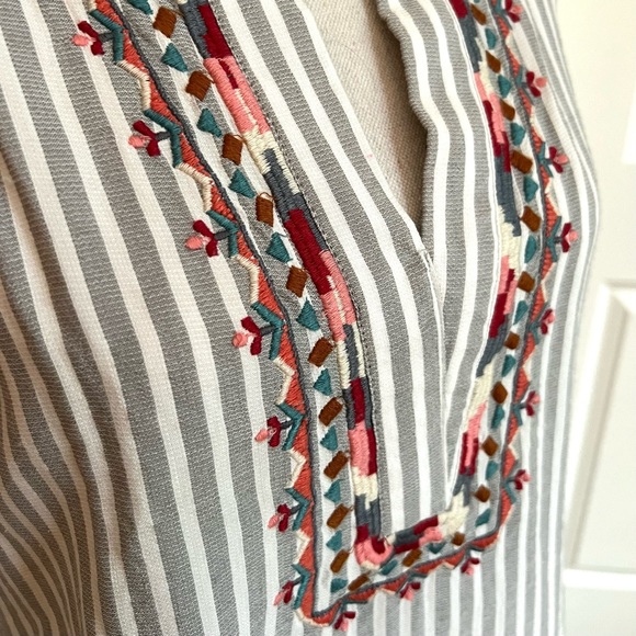 World Market Embroidered Stripe Tunic Blouse with colorful accents - Picture 2 of 5